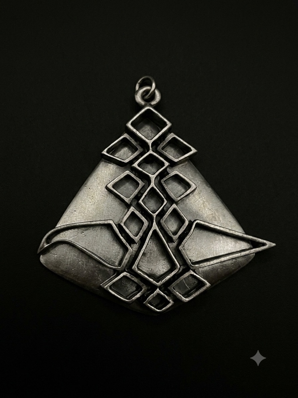Vintage Celebrity Pewter Brutalist Pendant